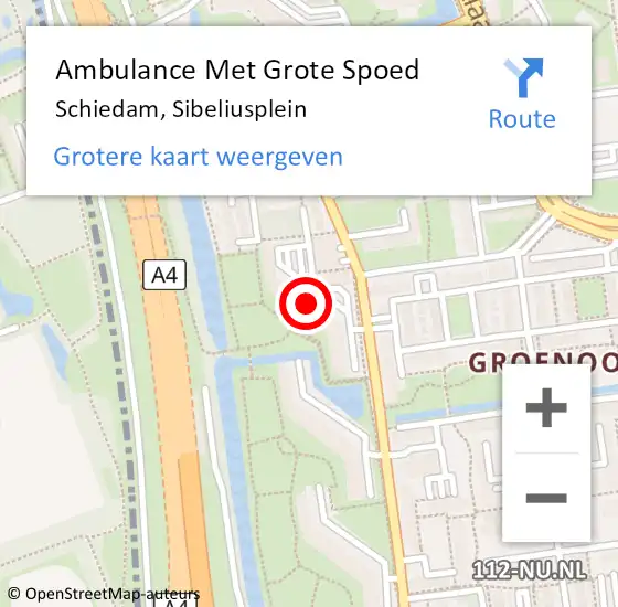 Locatie op kaart van de 112 melding: Ambulance Met Grote Spoed Naar Schiedam, Sibeliusplein op 27 juli 2024 09:30