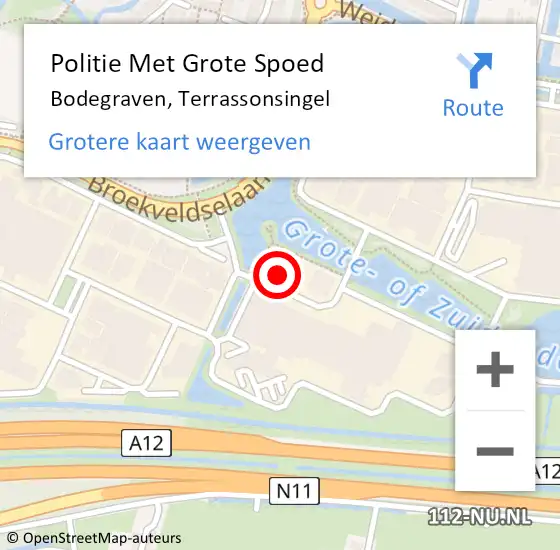 Locatie op kaart van de 112 melding: Politie Met Grote Spoed Naar Bodegraven, Terrassonsingel op 27 juli 2024 09:40