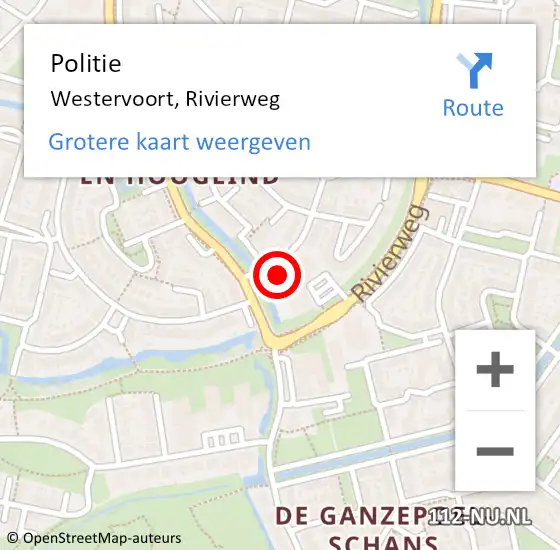 Locatie op kaart van de 112 melding: Politie Westervoort, Rivierweg op 27 juli 2024 09:42