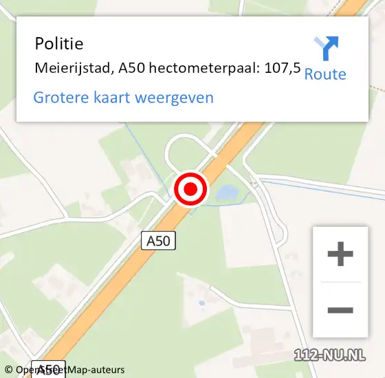 Locatie op kaart van de 112 melding: Politie Meierijstad, A50 hectometerpaal: 107,5 op 27 juli 2024 09:59