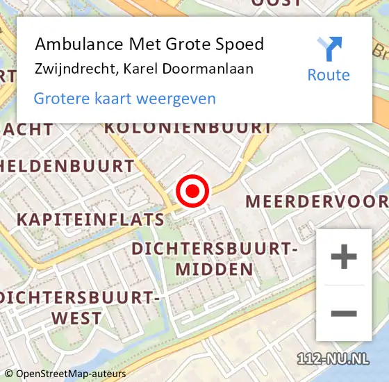 Locatie op kaart van de 112 melding: Ambulance Met Grote Spoed Naar Zwijndrecht, Karel Doormanlaan op 27 juli 2024 10:08