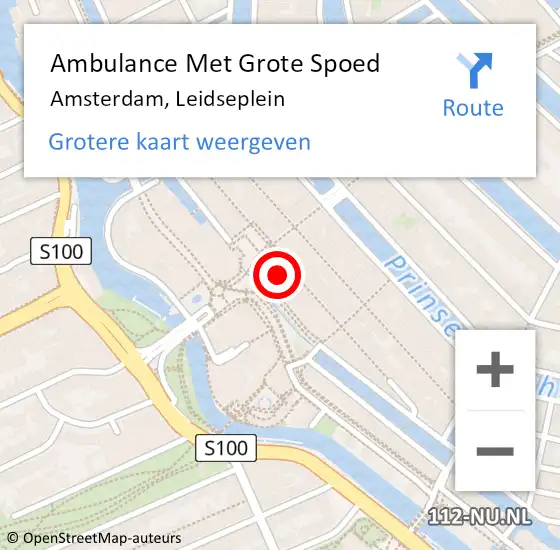 Locatie op kaart van de 112 melding: Ambulance Met Grote Spoed Naar Amsterdam, Leidseplein op 27 juli 2024 10:11