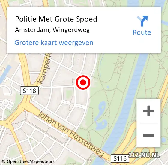Locatie op kaart van de 112 melding: Politie Met Grote Spoed Naar Amsterdam, Wingerdweg op 27 juli 2024 10:23