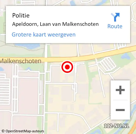 Locatie op kaart van de 112 melding: Politie Apeldoorn, Laan van Malkenschoten op 27 juli 2024 10:36