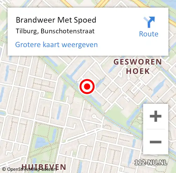 Locatie op kaart van de 112 melding: Brandweer Met Spoed Naar Tilburg, Bunschotenstraat op 27 juli 2024 11:21