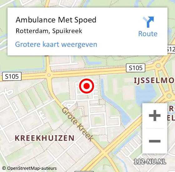 Locatie op kaart van de 112 melding: Ambulance Met Spoed Naar Rotterdam, Spuikreek op 27 juli 2024 11:26