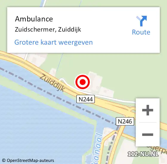 Locatie op kaart van de 112 melding: Ambulance Zuidschermer, Zuiddijk op 27 juli 2024 11:48