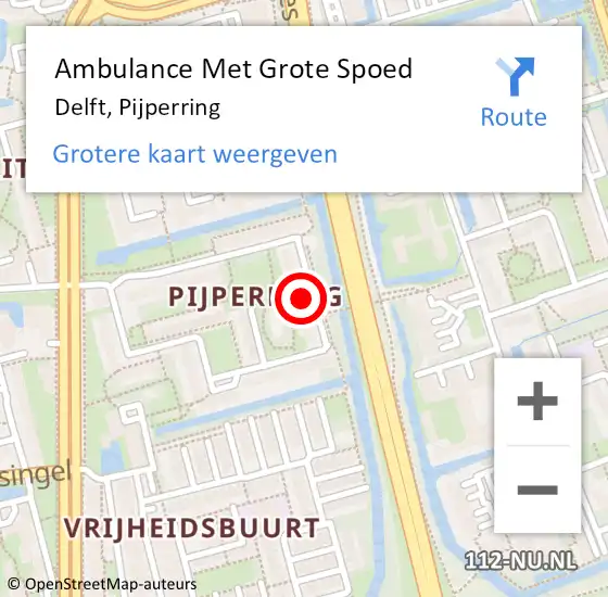 Locatie op kaart van de 112 melding: Ambulance Met Grote Spoed Naar Delft, Pijperring op 27 juli 2024 11:50