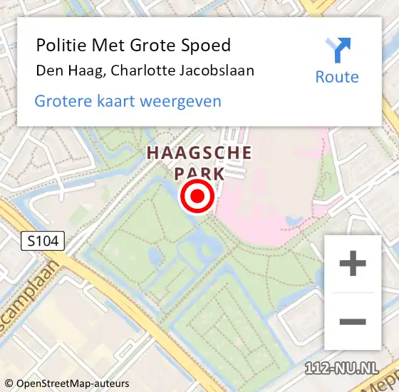 Locatie op kaart van de 112 melding: Politie Met Grote Spoed Naar Den Haag, Charlotte Jacobslaan op 27 juli 2024 11:59