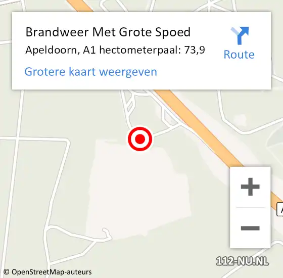 Locatie op kaart van de 112 melding: Brandweer Met Grote Spoed Naar Apeldoorn, A1 hectometerpaal: 73,9 op 27 juli 2024 12:07