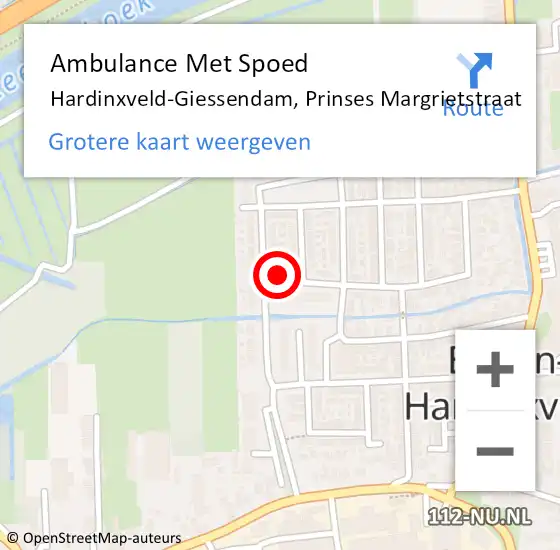 Locatie op kaart van de 112 melding: Ambulance Met Spoed Naar Hardinxveld-Giessendam, Prinses Margrietstraat op 27 juli 2024 12:11