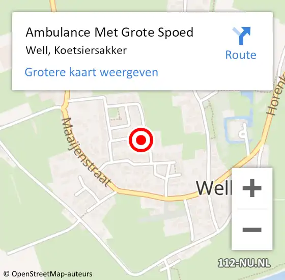 Locatie op kaart van de 112 melding: Ambulance Met Grote Spoed Naar Well, Koetsiersakker op 14 oktober 2014 13:44