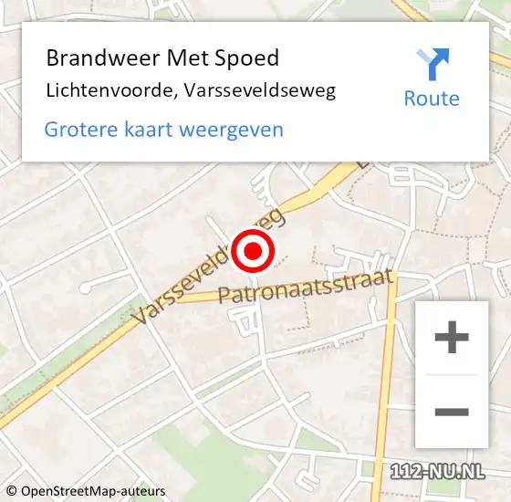 Locatie op kaart van de 112 melding: Brandweer Met Spoed Naar Lichtenvoorde, Varsseveldseweg op 27 juli 2024 12:56