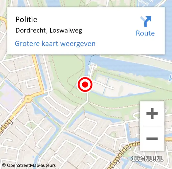 Locatie op kaart van de 112 melding: Politie Dordrecht, Loswalweg op 27 juli 2024 13:12