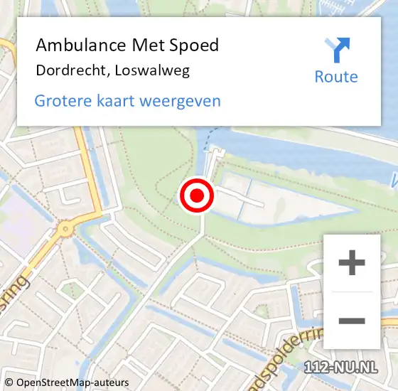 Locatie op kaart van de 112 melding: Ambulance Met Spoed Naar Dordrecht, Loswalweg op 27 juli 2024 13:13