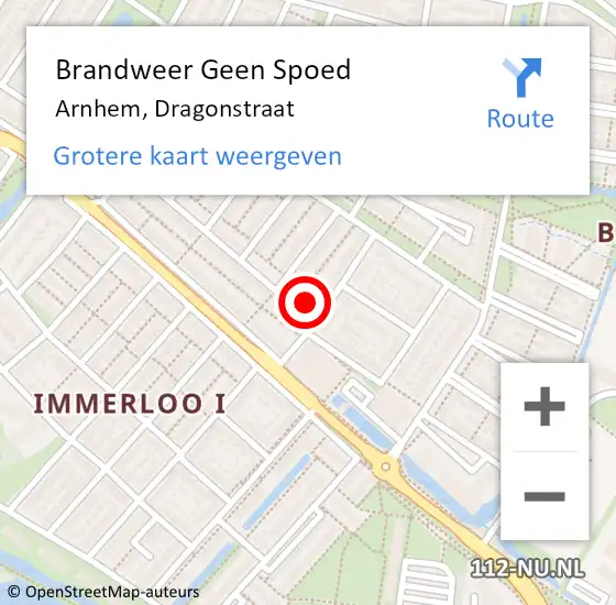 Locatie op kaart van de 112 melding: Brandweer Geen Spoed Naar Arnhem, Dragonstraat op 27 juli 2024 13:17