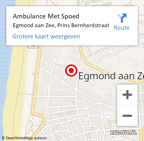 Locatie op kaart van de 112 melding: Ambulance Met Spoed Naar Egmond aan Zee, Prins Bernhardstraat op 27 juli 2024 13:22