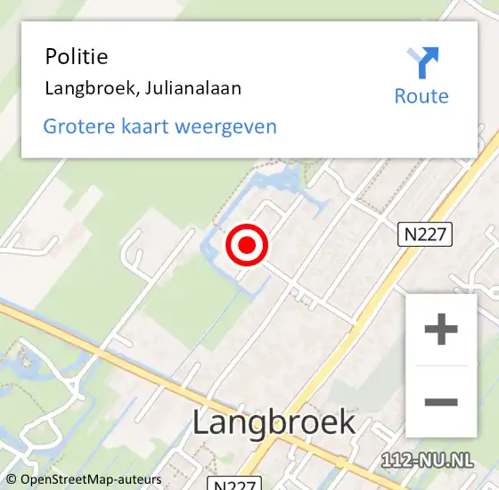 Locatie op kaart van de 112 melding: Politie Langbroek, Julianalaan op 27 juli 2024 13:38