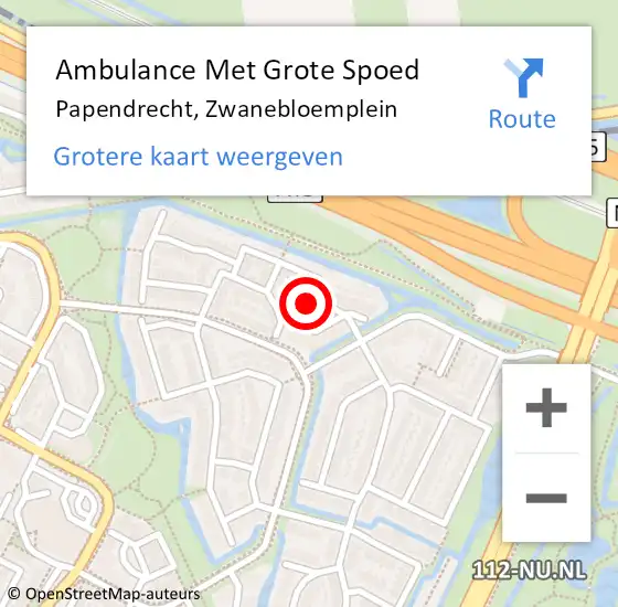 Locatie op kaart van de 112 melding: Ambulance Met Grote Spoed Naar Papendrecht, Zwanebloemplein op 27 juli 2024 13:54