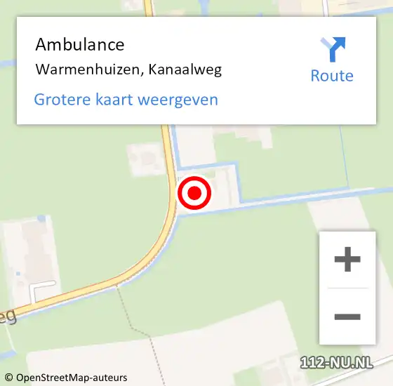 Locatie op kaart van de 112 melding: Ambulance Warmenhuizen, Kanaalweg op 27 juli 2024 13:57