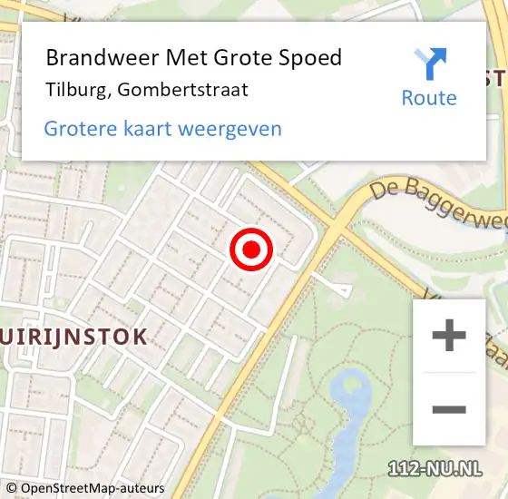 Locatie op kaart van de 112 melding: Brandweer Met Grote Spoed Naar Tilburg, Gombertstraat op 27 juli 2024 14:08