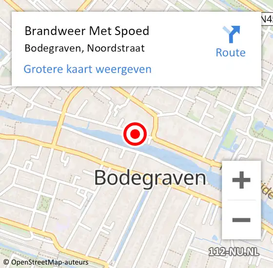 Locatie op kaart van de 112 melding: Brandweer Met Spoed Naar Bodegraven, Noordstraat op 27 juli 2024 14:09