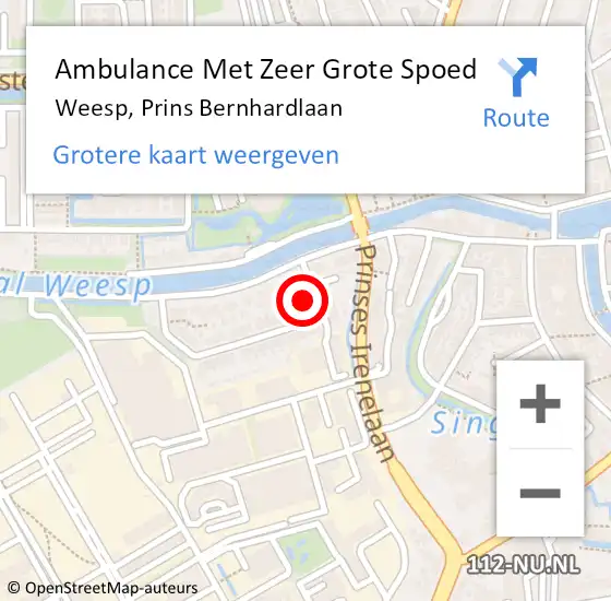 Locatie op kaart van de 112 melding: Ambulance Met Zeer Grote Spoed Naar Weesp, Prins Bernhardlaan op 27 juli 2024 14:21