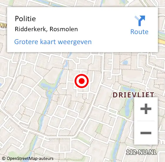 Locatie op kaart van de 112 melding: Politie Ridderkerk, Rosmolen op 27 juli 2024 14:54