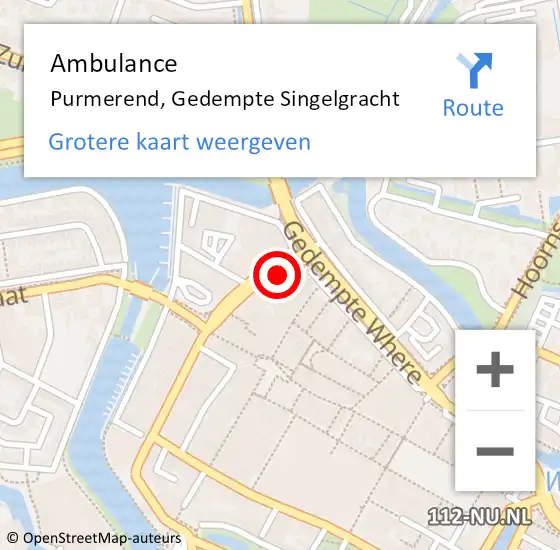 Locatie op kaart van de 112 melding: Ambulance Purmerend, Gedempte Singelgracht op 27 juli 2024 15:09