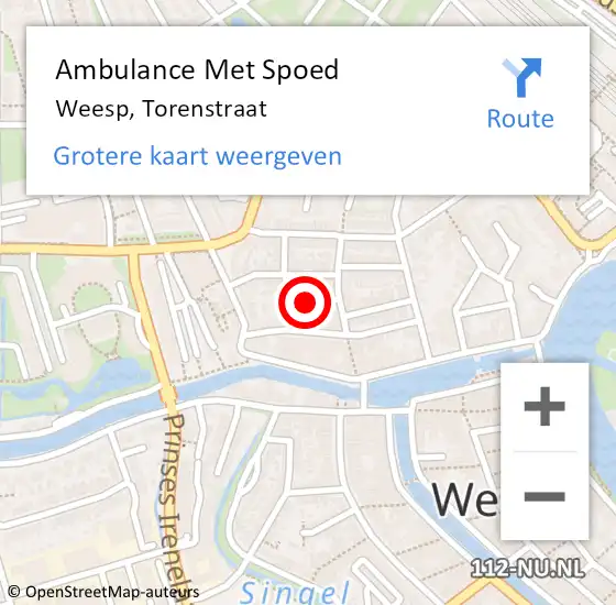 Locatie op kaart van de 112 melding: Ambulance Met Spoed Naar Weesp, Torenstraat op 27 juli 2024 15:20