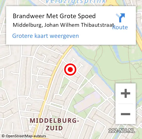 Locatie op kaart van de 112 melding: Brandweer Met Grote Spoed Naar Middelburg, Johan Wilhem Thibautstraat op 27 juli 2024 15:22