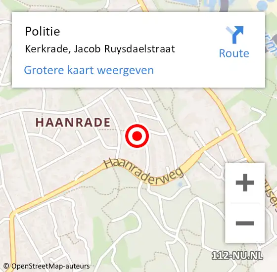 Locatie op kaart van de 112 melding: Politie Kerkrade, Jacob Ruysdaelstraat op 27 juli 2024 15:31