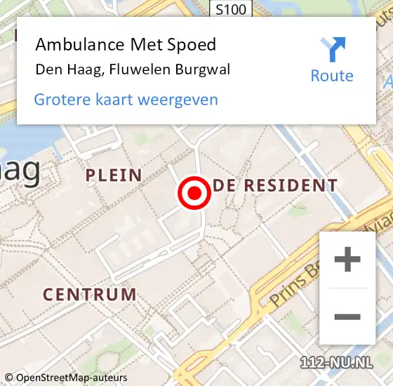 Locatie op kaart van de 112 melding: Ambulance Met Spoed Naar Den Haag, Fluwelen Burgwal op 27 juli 2024 15:34