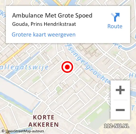 Locatie op kaart van de 112 melding: Ambulance Met Grote Spoed Naar Gouda, Prins Hendrikstraat op 27 juli 2024 15:50