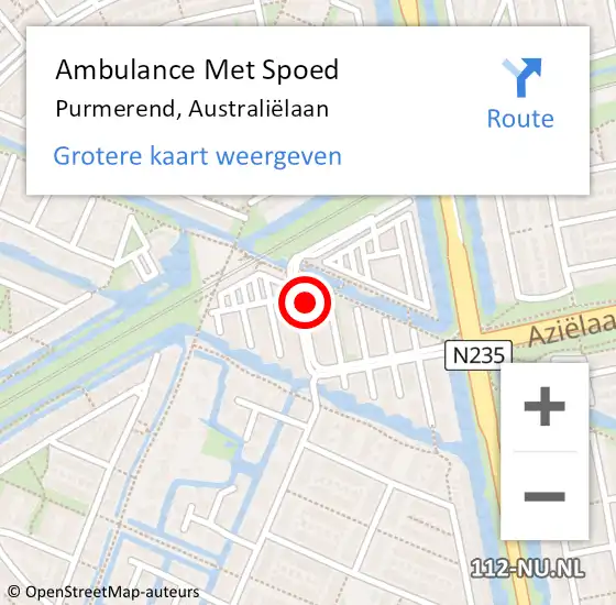 Locatie op kaart van de 112 melding: Ambulance Met Spoed Naar Purmerend, Australiëlaan op 27 juli 2024 15:55