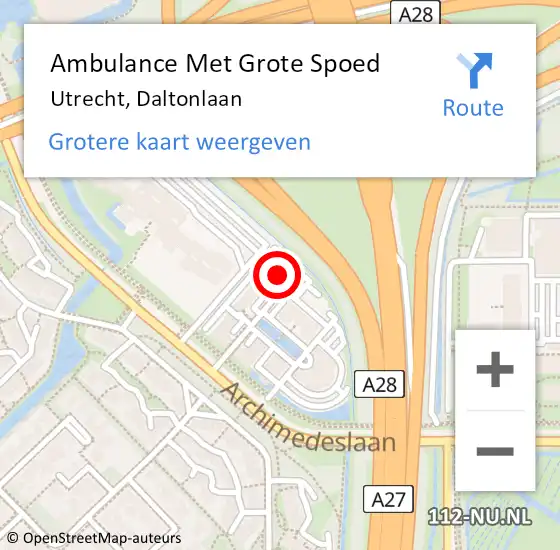 Locatie op kaart van de 112 melding: Ambulance Met Grote Spoed Naar Utrecht, Daltonlaan op 14 oktober 2014 14:02
