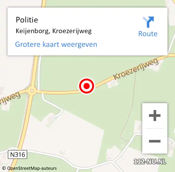 Locatie op kaart van de 112 melding: Politie Keijenborg, Kroezerijweg op 27 juli 2024 16:30