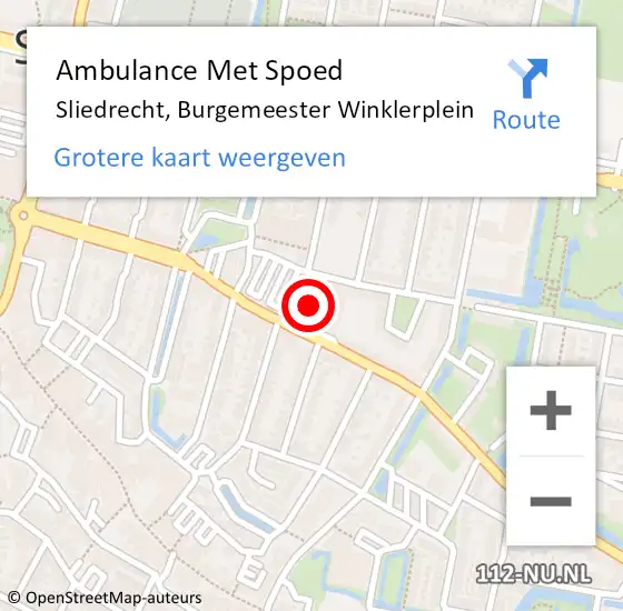 Locatie op kaart van de 112 melding: Ambulance Met Spoed Naar Sliedrecht, Burgemeester Winklerplein op 27 juli 2024 16:31