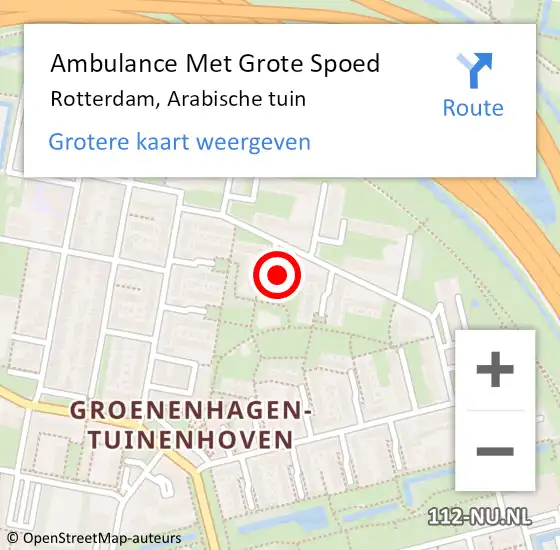 Locatie op kaart van de 112 melding: Ambulance Met Grote Spoed Naar Rotterdam, Arabische tuin op 27 juli 2024 16:44