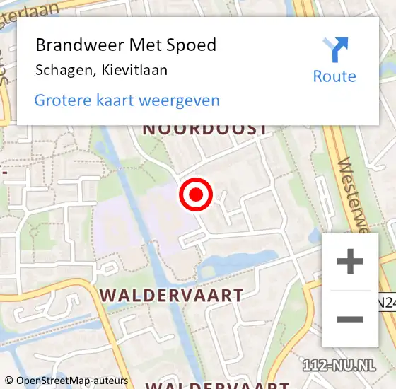 Locatie op kaart van de 112 melding: Brandweer Met Spoed Naar Schagen, Kievitlaan op 27 juli 2024 17:04