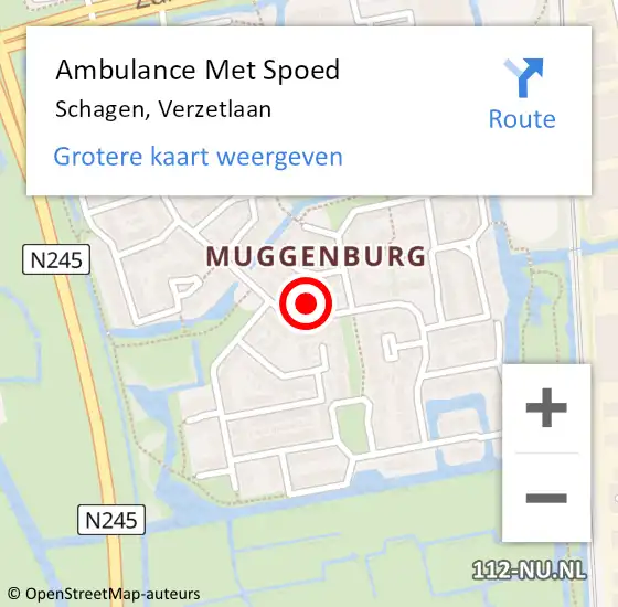 Locatie op kaart van de 112 melding: Ambulance Met Spoed Naar Schagen, Verzetlaan op 27 juli 2024 17:31