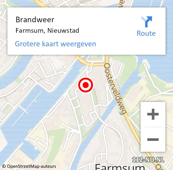 Locatie op kaart van de 112 melding: Brandweer Farmsum, Nieuwstad op 27 juli 2024 17:43