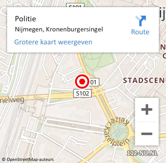 Locatie op kaart van de 112 melding: Politie Nijmegen, Kronenburgersingel op 27 juli 2024 17:55