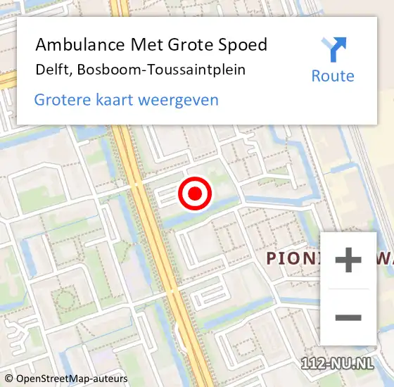 Locatie op kaart van de 112 melding: Ambulance Met Grote Spoed Naar Delft, Bosboom-Toussaintplein op 27 juli 2024 18:23