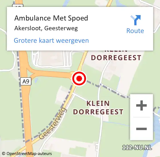 Locatie op kaart van de 112 melding: Ambulance Met Spoed Naar Akersloot, Geesterweg op 27 juli 2024 18:23