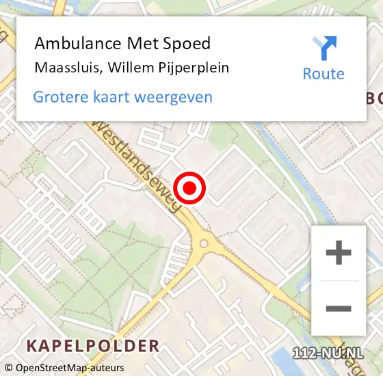 Locatie op kaart van de 112 melding: Ambulance Met Spoed Naar Maassluis, Willem Pijperplein op 27 juli 2024 18:32