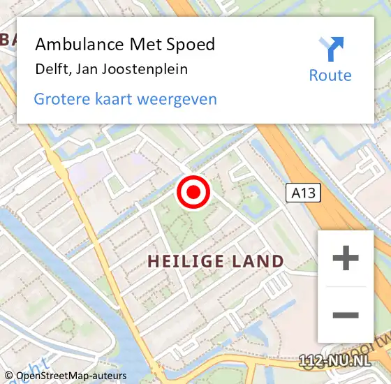 Locatie op kaart van de 112 melding: Ambulance Met Spoed Naar Delft, Jan Joostenplein op 27 juli 2024 19:29