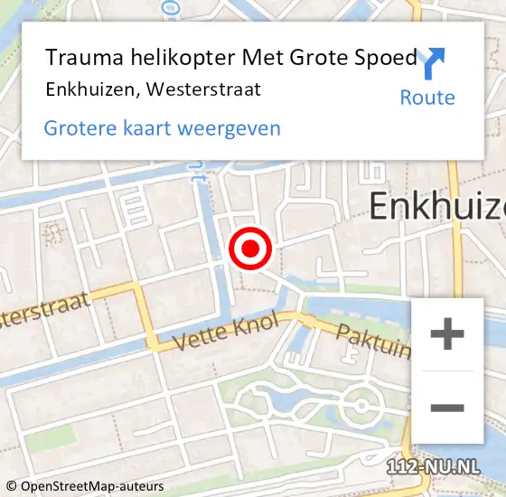 Locatie op kaart van de 112 melding: Trauma helikopter Met Grote Spoed Naar Enkhuizen, Westerstraat op 27 juli 2024 19:30