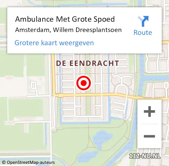 Locatie op kaart van de 112 melding: Ambulance Met Grote Spoed Naar Amsterdam, Willem Dreesplantsoen op 27 juli 2024 19:37