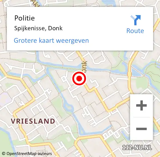 Locatie op kaart van de 112 melding: Politie Spijkenisse, Donk op 27 juli 2024 20:04